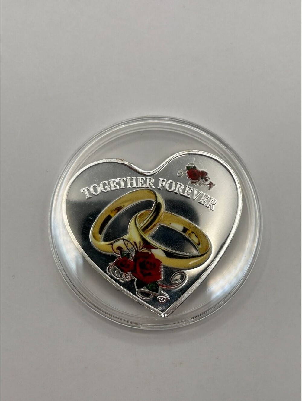 Heart Wedding Rings Commemorative Coin Colorized Doves Capsule Included